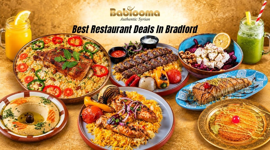 Best restaurant deals in Bradford featuring authentic Syrian dishes, grilled meats, rice, hummus, desserts and fresh drinks at Bab Tooma.