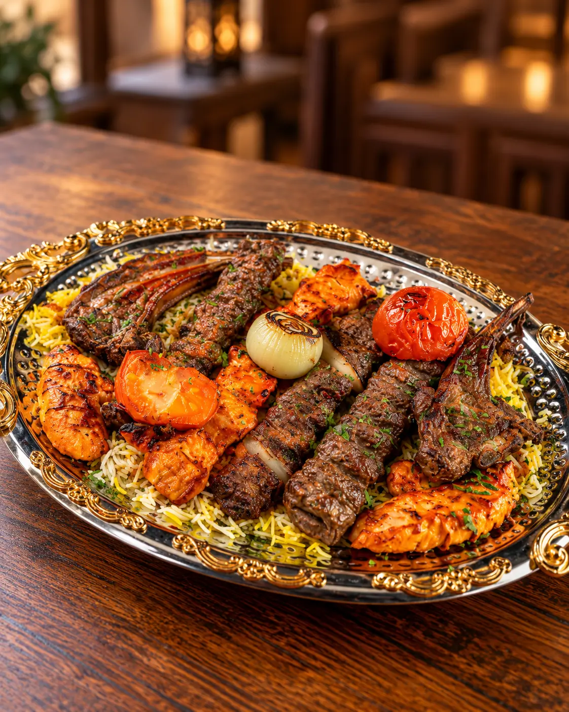 Syrian mixed grill of lamb chops, kebabs and chicken