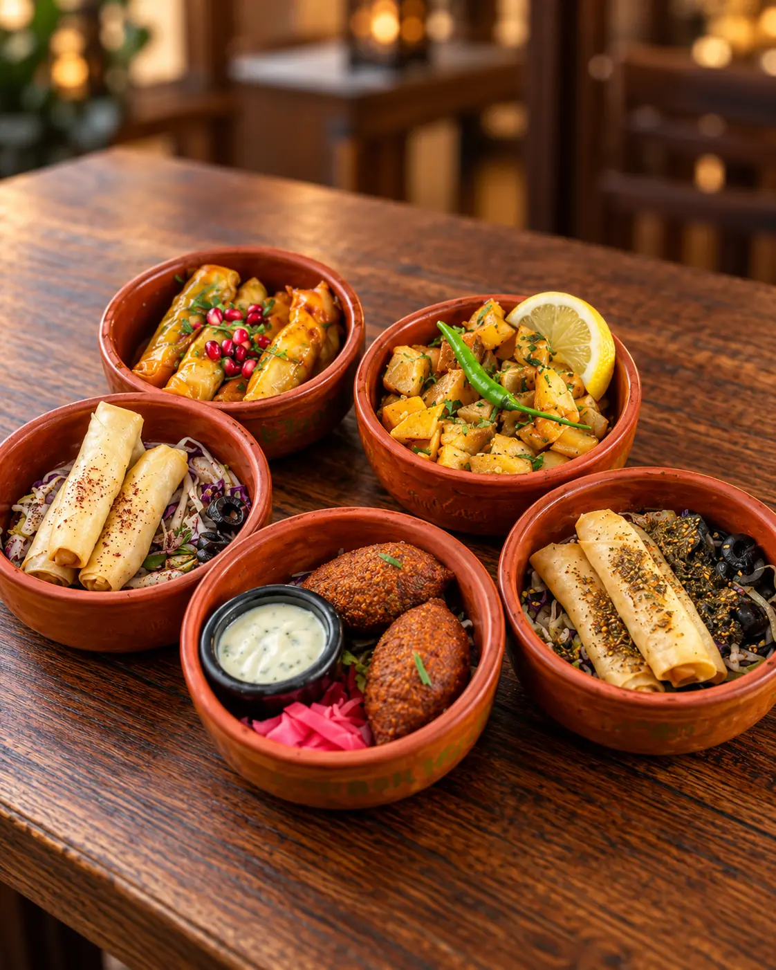 Hot mezze bowls on a BabTooma table